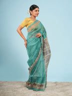 Meera Madhubani print on Tussar Sea green