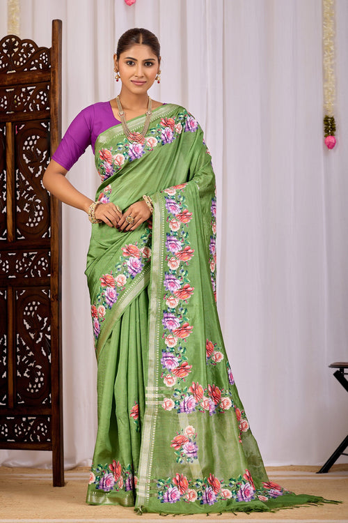 Harita Mehendi Green Banana Silk Saree — front view