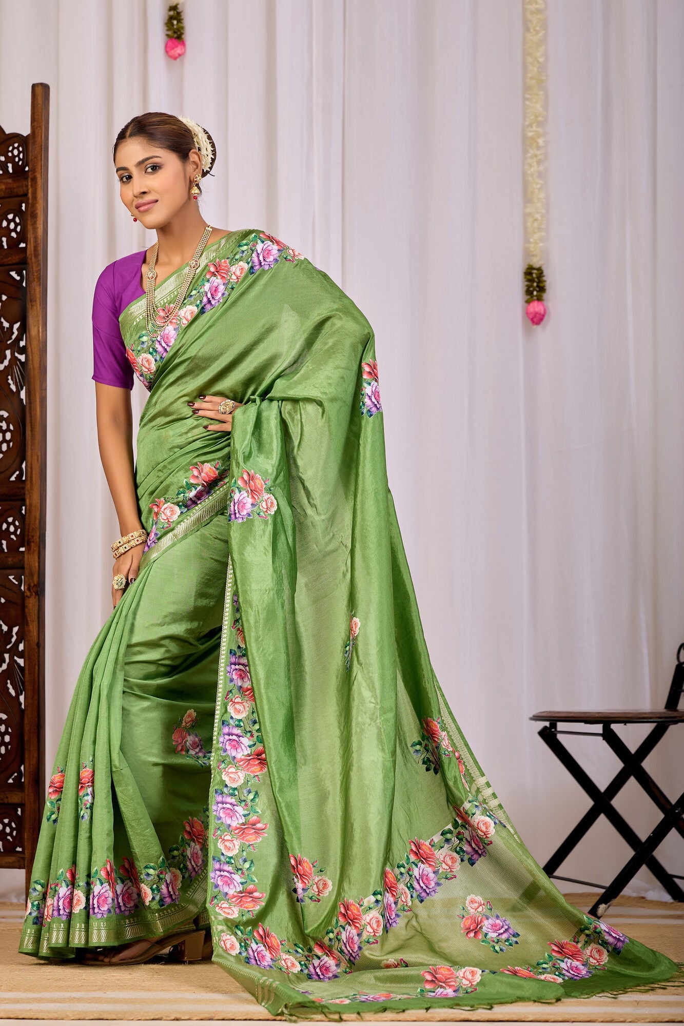 Harita Mehendi Green Banana Silk Saree — pallu detail