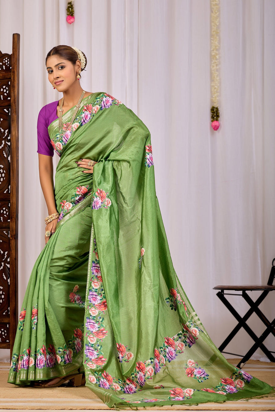 Harita Mehendi Green Banana Silk Saree — pallu detail