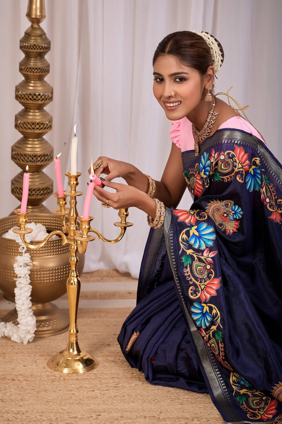 Indu Midnight Navy Banana Silk Saree — fabric detail