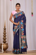 Indu Midnight Navy Banana Silk Saree — front view