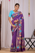 Kalika Grape Purple Banana Silk Saree — front view
