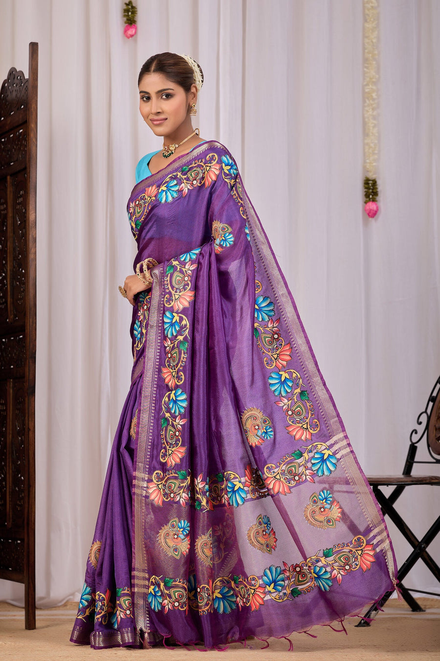 Kalika Grape Purple Banana Silk Saree — pallu detail
