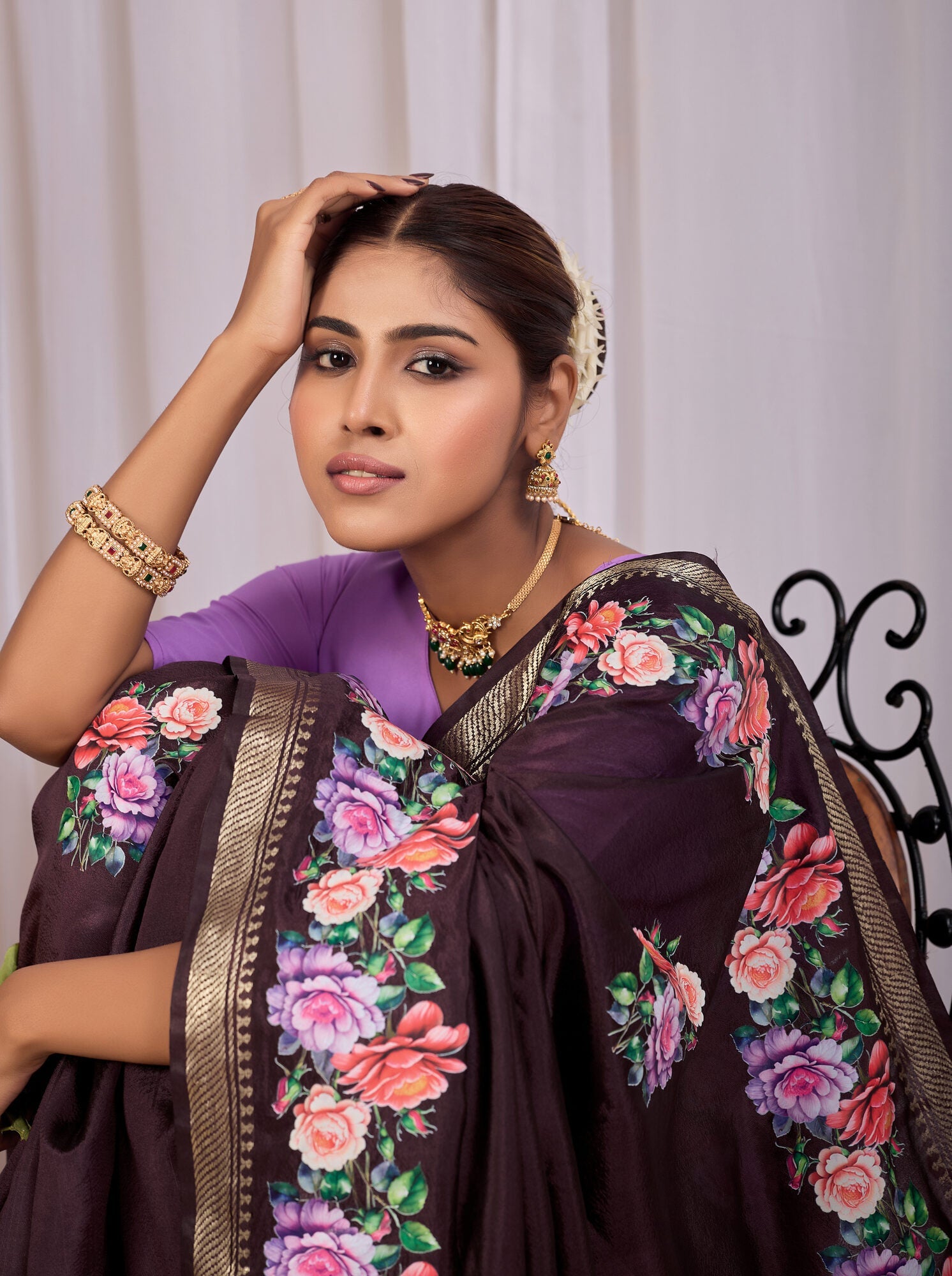 Kapila Deep Coffee Banana Silk Saree — fabric detail