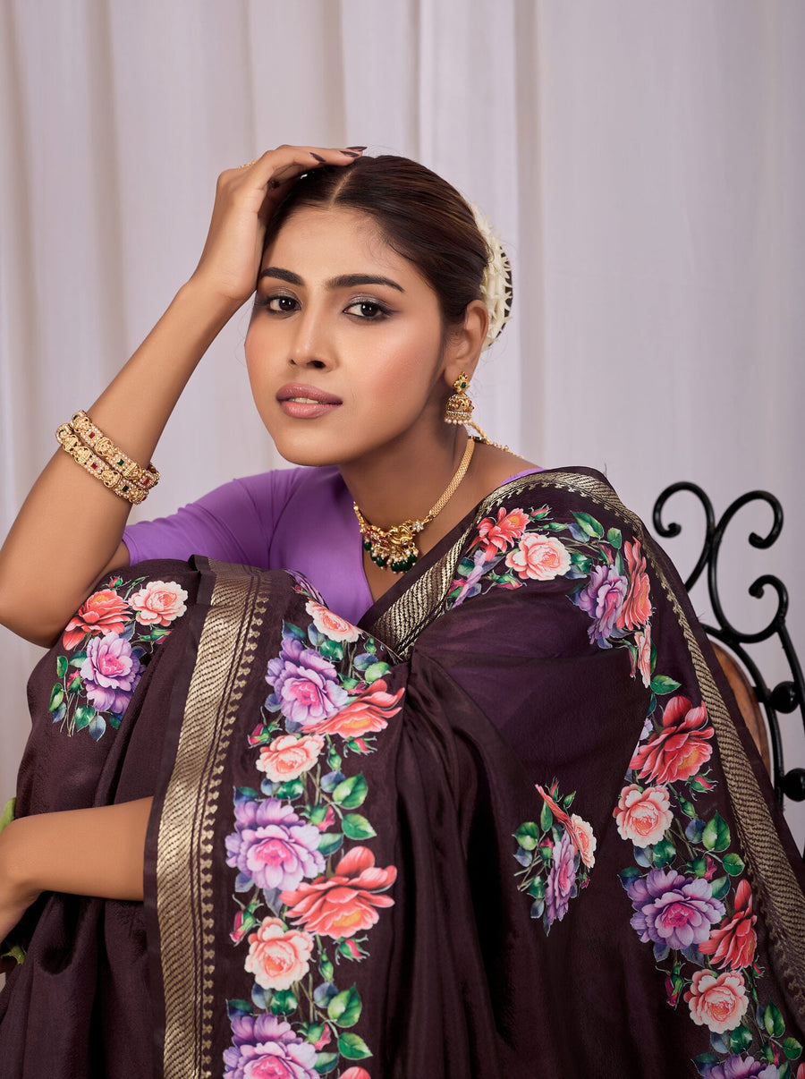 Kapila Deep Coffee Banana Silk Saree — fabric detail