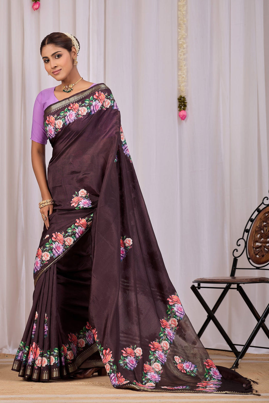 Kapila Deep Coffee Banana Silk Saree — pallu detail