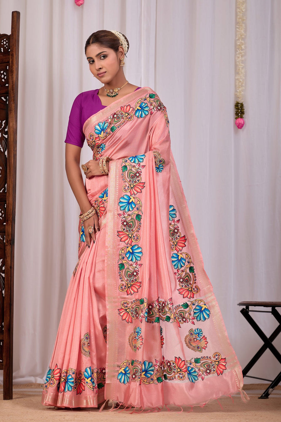Komal Peach Banana Silk Saree — pallu detail