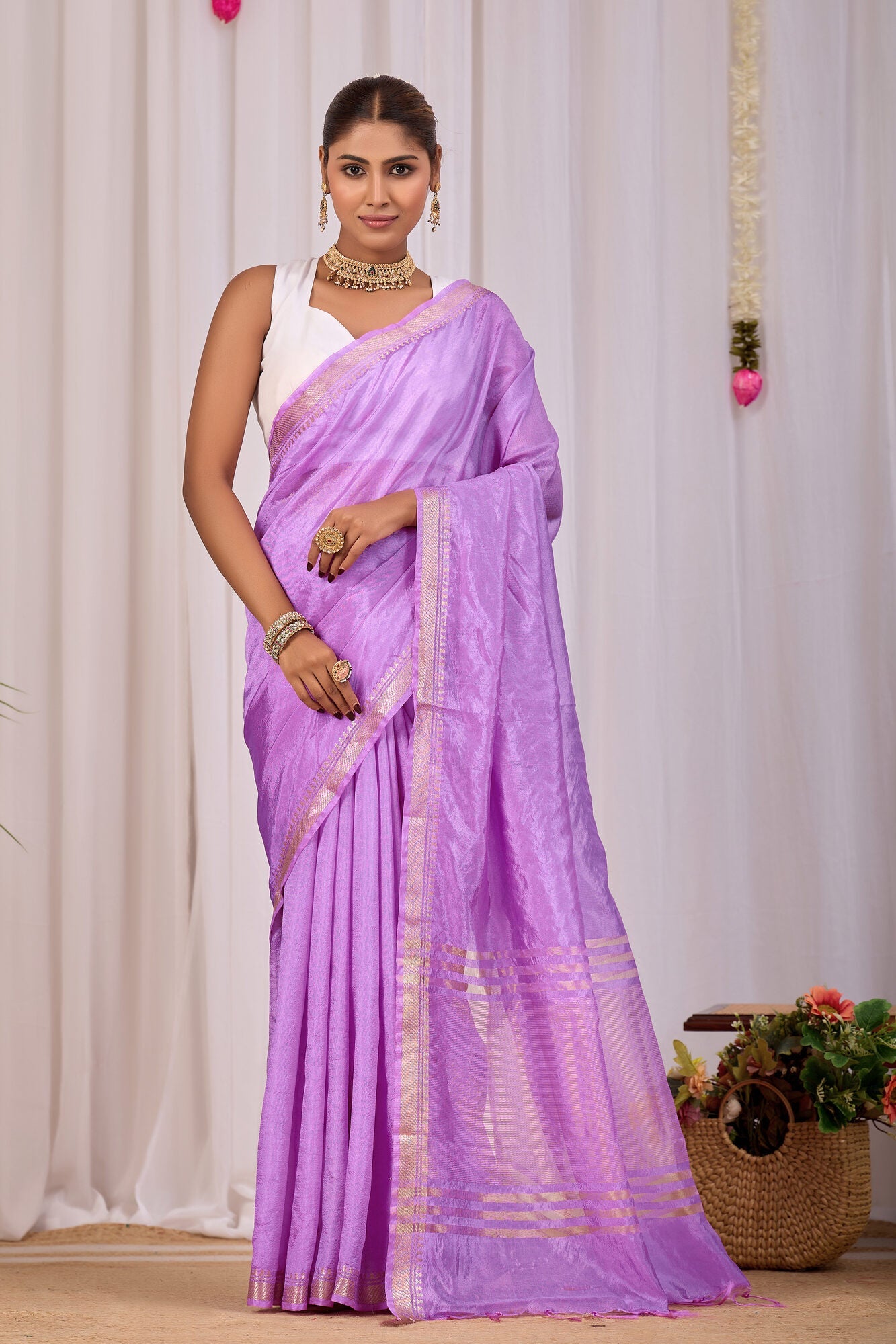 Kumud Lilac Banana Silk Saree — front view
