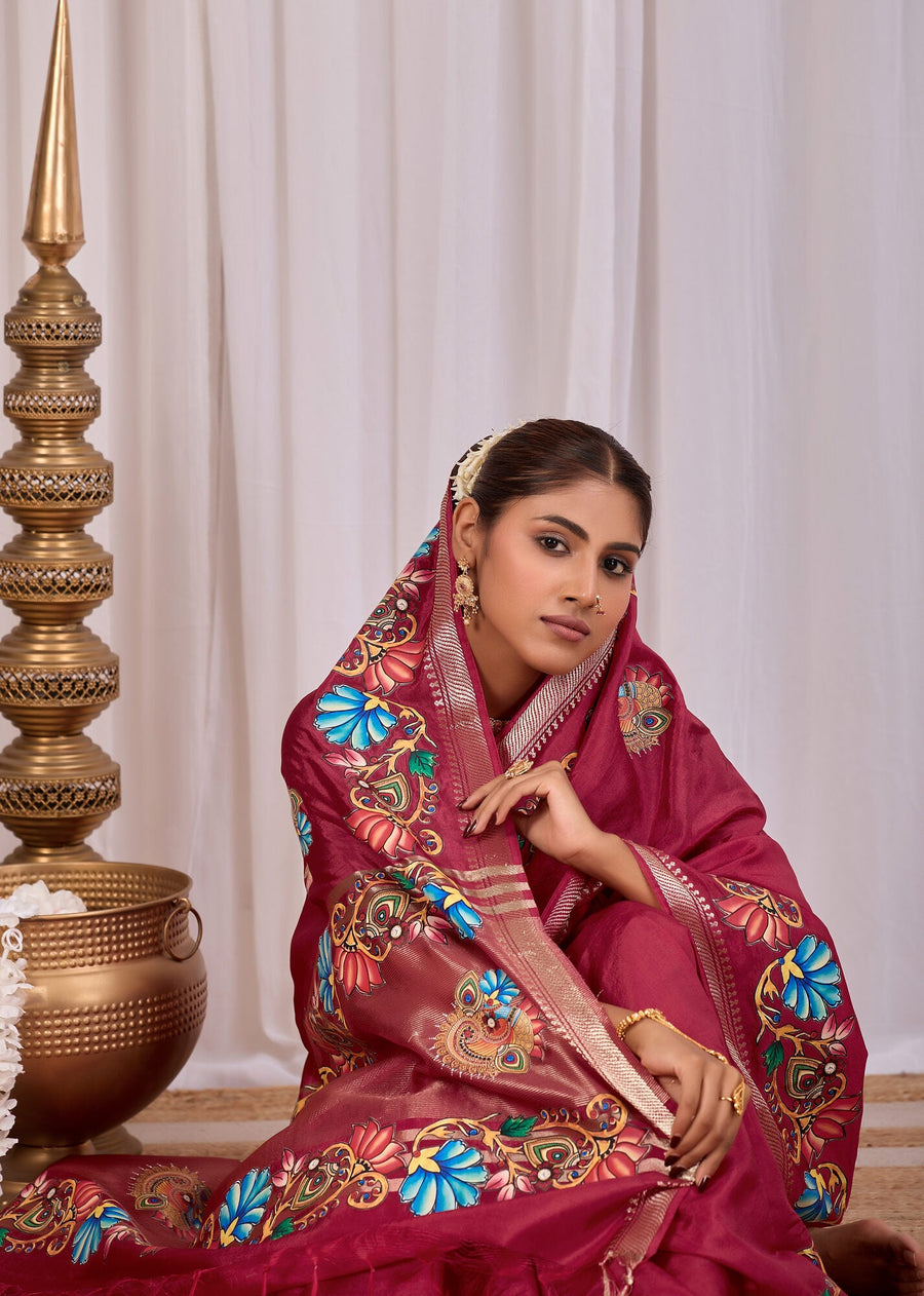 Madira Wine Banana Silk Saree — fabric detail