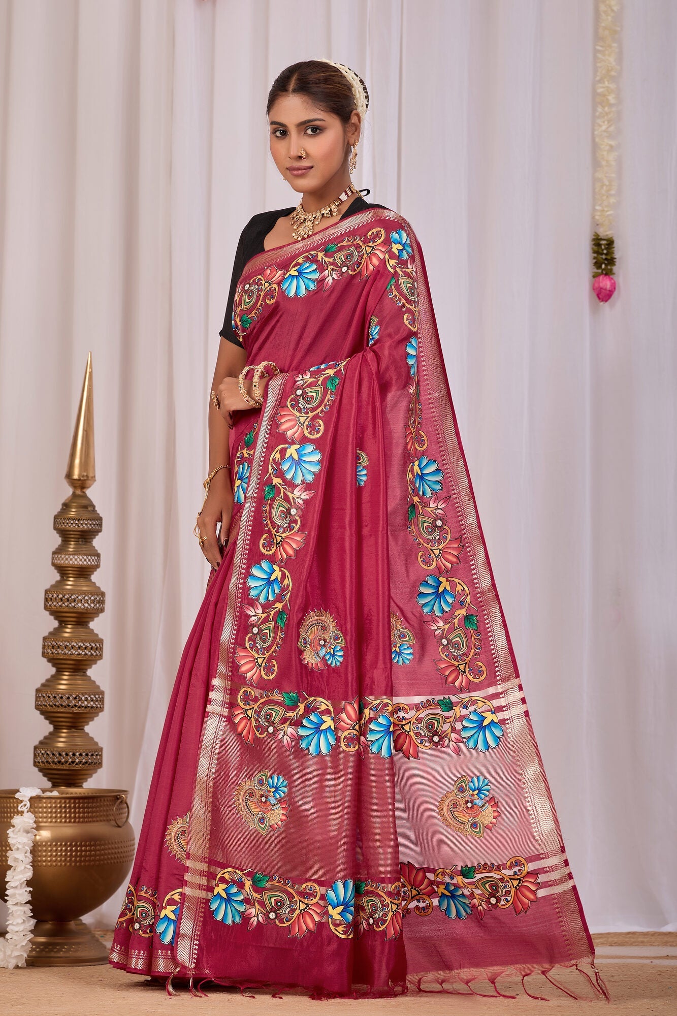 Madira Wine Banana Silk Saree — pallu detail