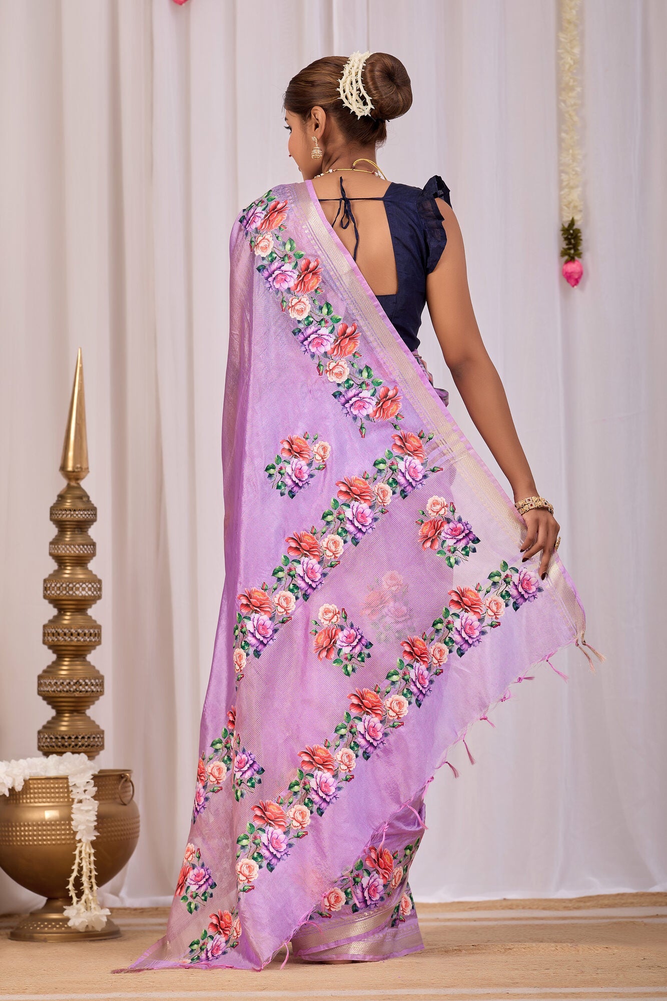 Malvi Lavender Banana Silk Saree — back view