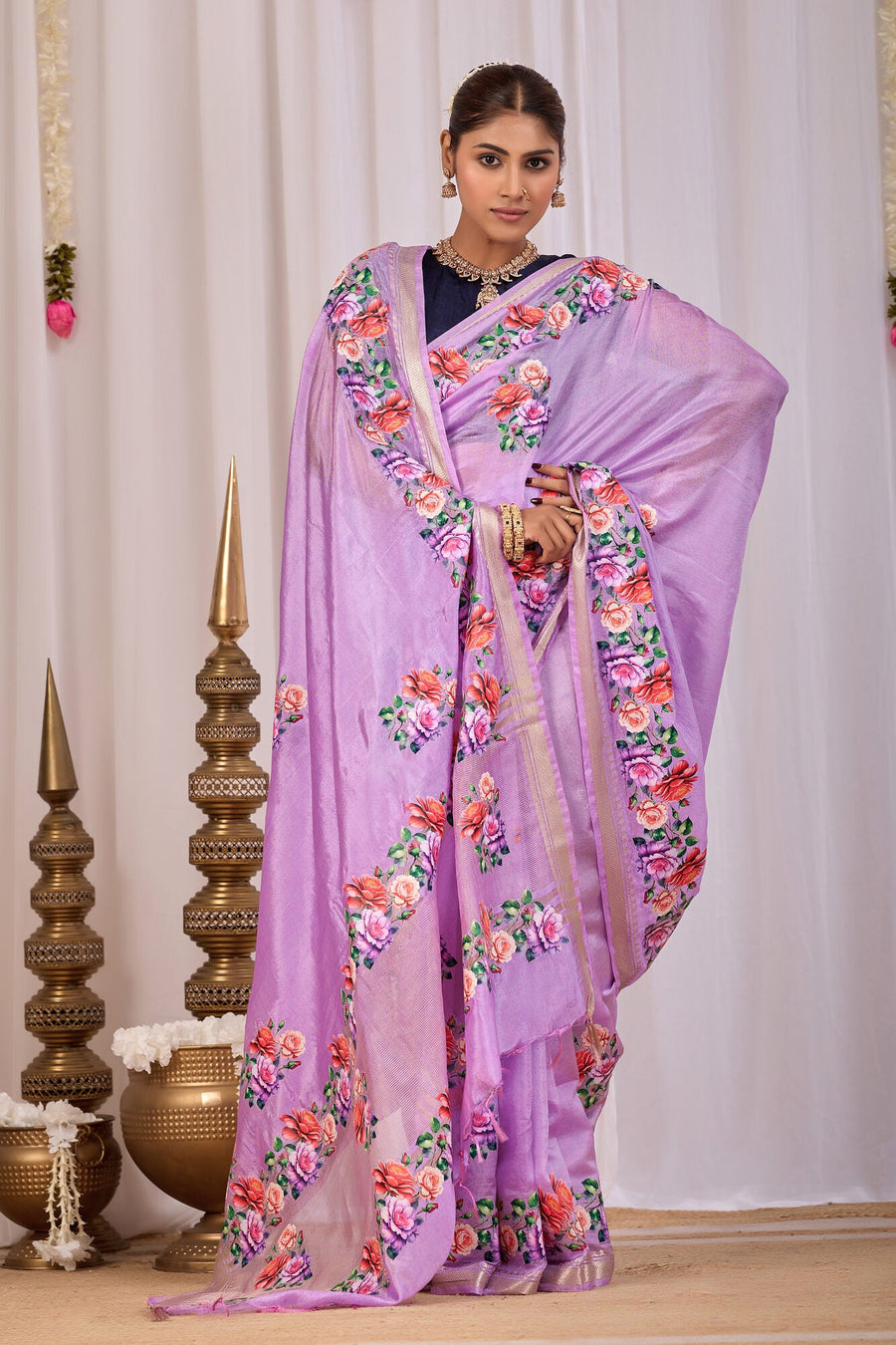 Malvi Lavender Banana Silk Saree — draped view