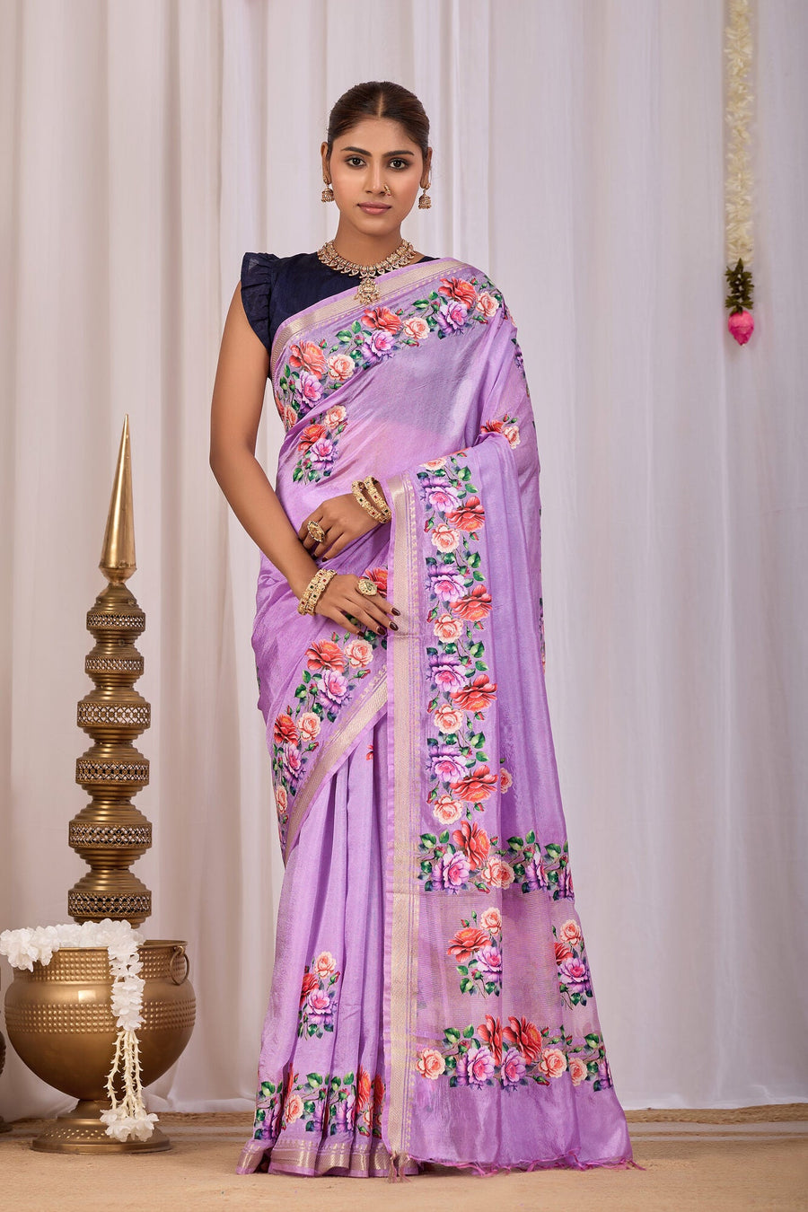 Malvi Lavender Banana Silk Saree — front view
