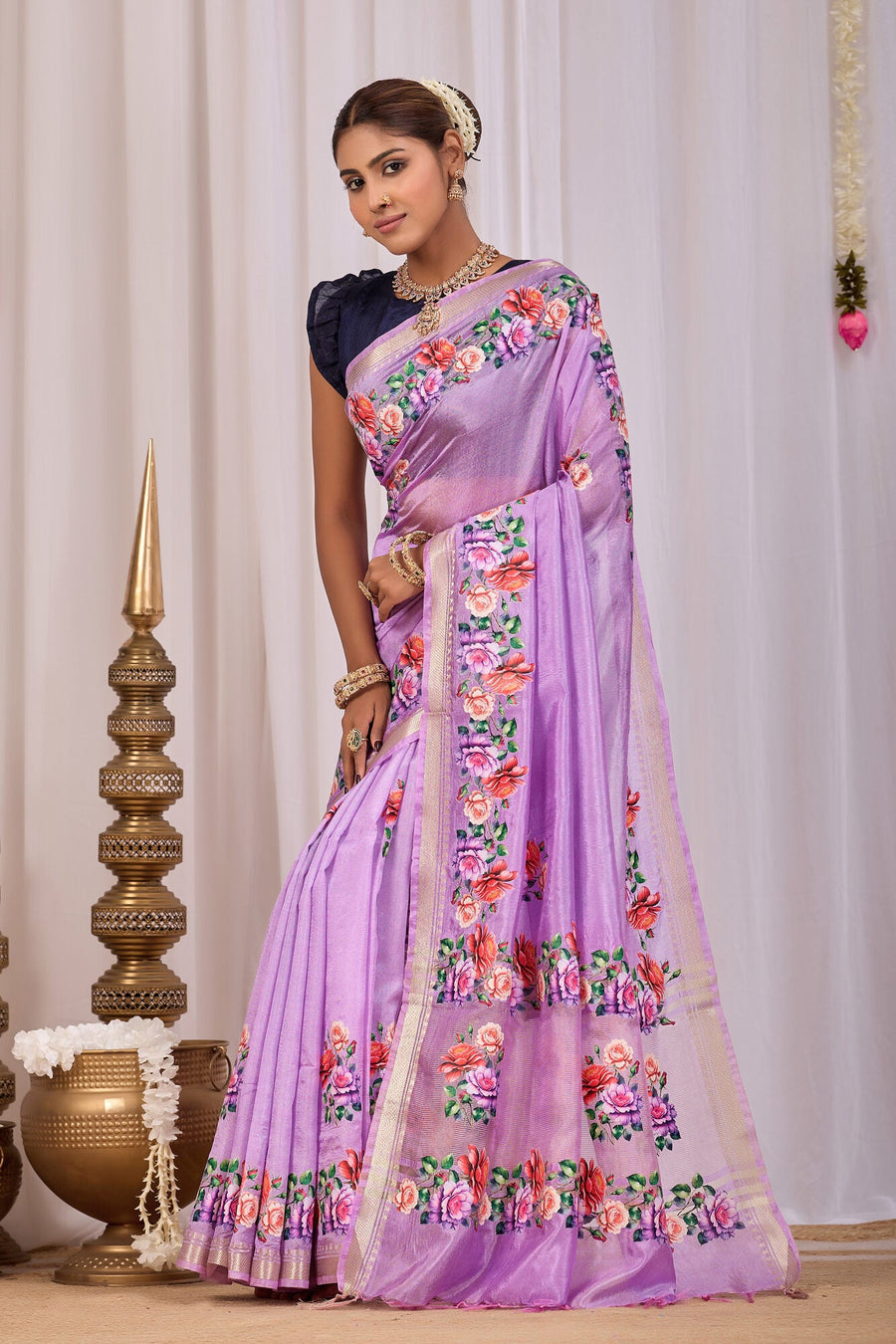 Malvi Lavender Banana Silk Saree — pallu detail