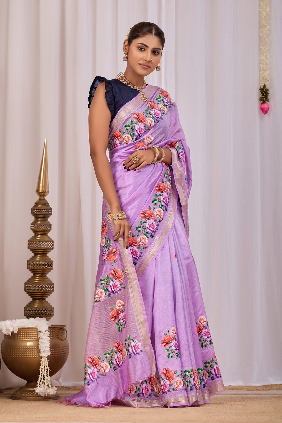 Malvi Lavender Banana Silk Saree — side view