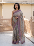 Myna – Sage Grey Bamboo Tissue Saree
