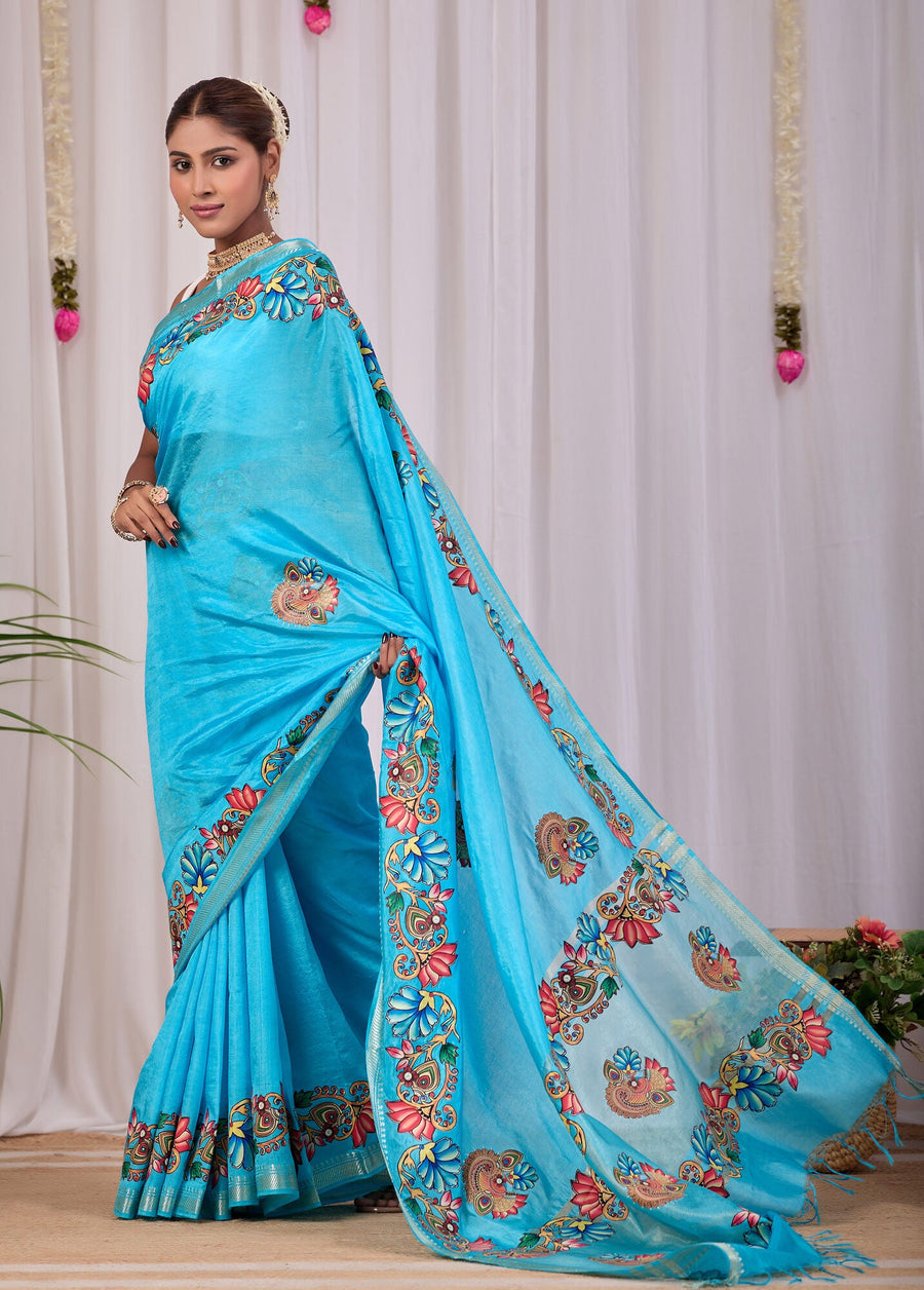 Neera Turquoise Banana Silk Saree — pallu detail