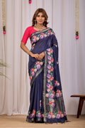 Nisha Navy Blue Banana Silk Saree — front view
