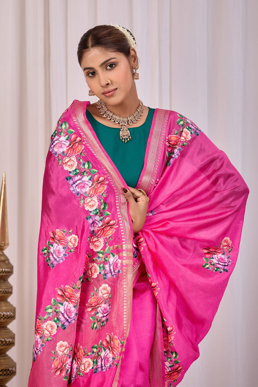 Padma Rani Pink Banana Silk Saree — fabric detail
