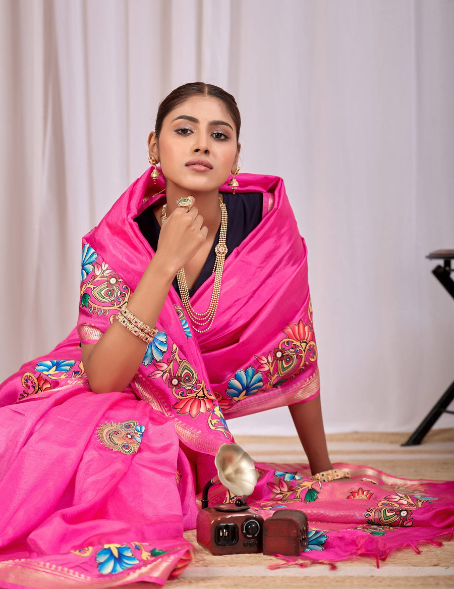 Rohini Fuchsia Pink Banana Silk Saree — fabric detail
