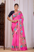 Rohini Fuchsia Pink Banana Silk Saree — front view