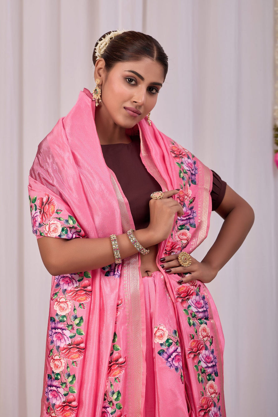 Roopa Rose Pink Banana Silk Saree — fabric detail