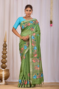 Shyama Olive Green Banana Silk Saree — front view