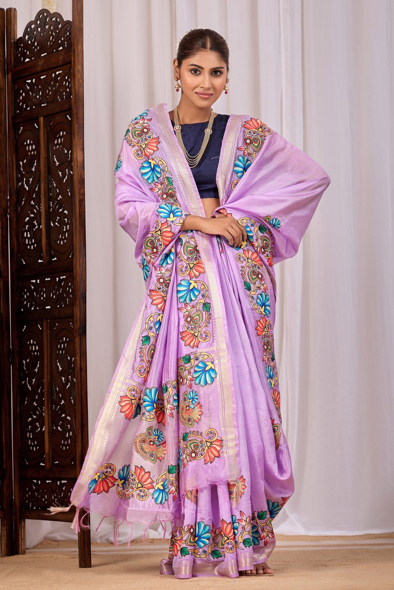 Suman Pale Lilac Banana Silk Saree — draped view