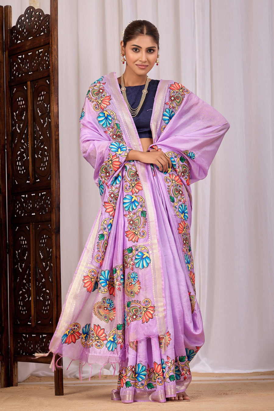 Suman Pale Lilac Banana Silk Saree — draped view