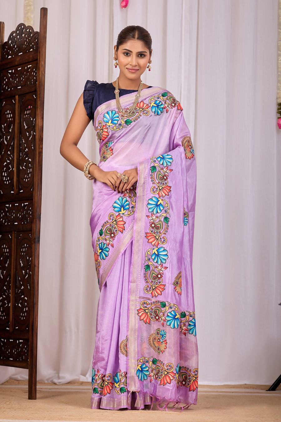 Suman Pale Lilac Banana Silk Saree — front view