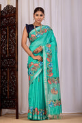 Tanvi Sea Green Banana Silk Saree — front view