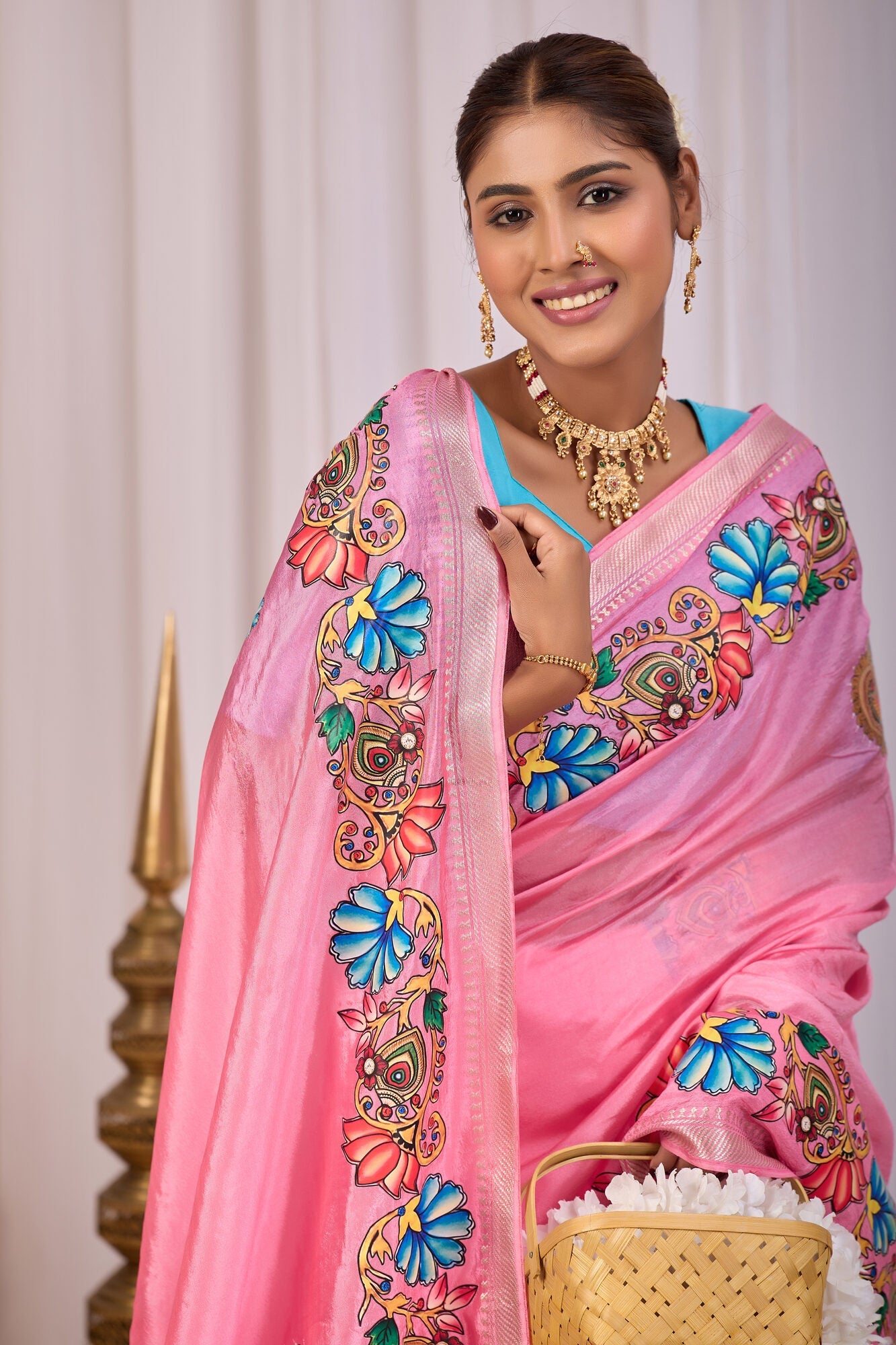 Usha Blush Pink Banana Silk Saree — fabric detail