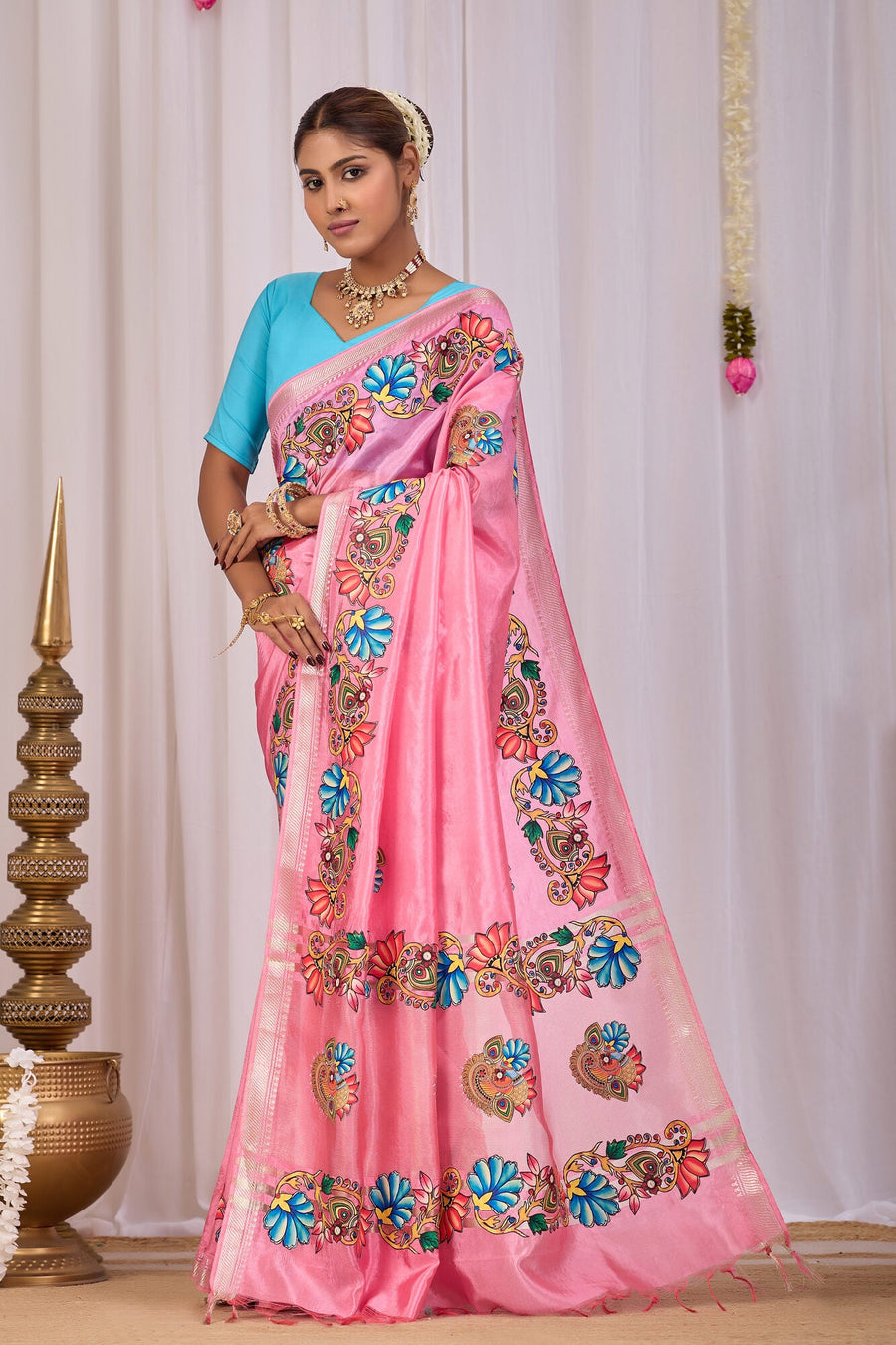 Usha Blush Pink Banana Silk Saree — pallu detail