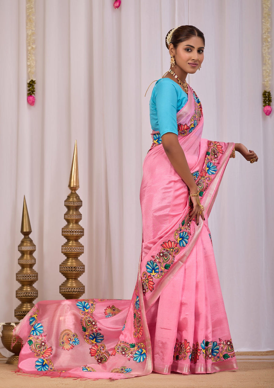 Usha Blush Pink Banana Silk Saree — side view