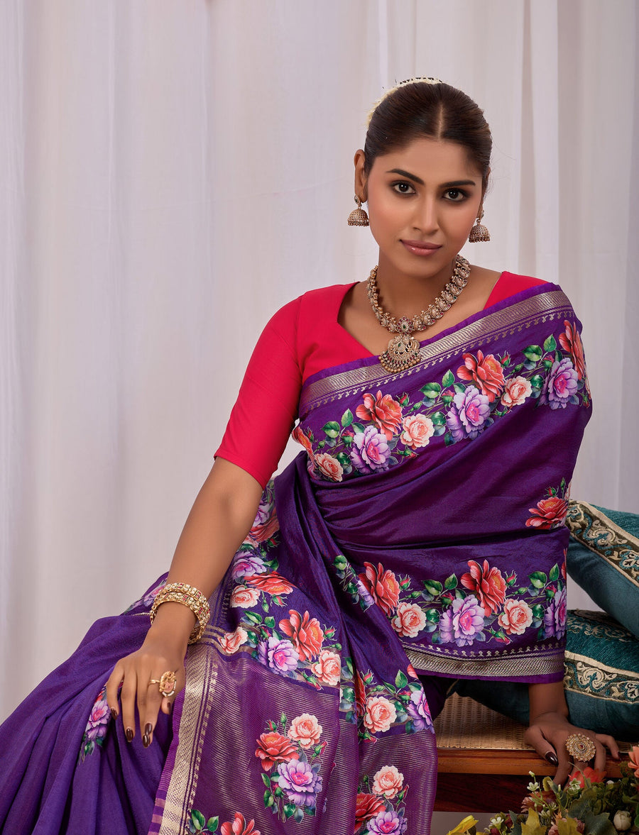 Vrinda Violet Banana Silk Saree — fabric detail